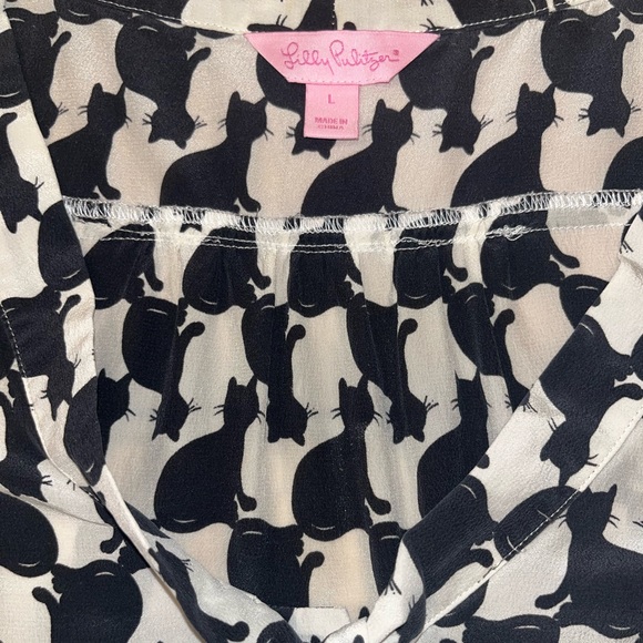 Lily Pulitzer Fancy Fest Black Cat Blouse | Size Large - Picture 3 of 3